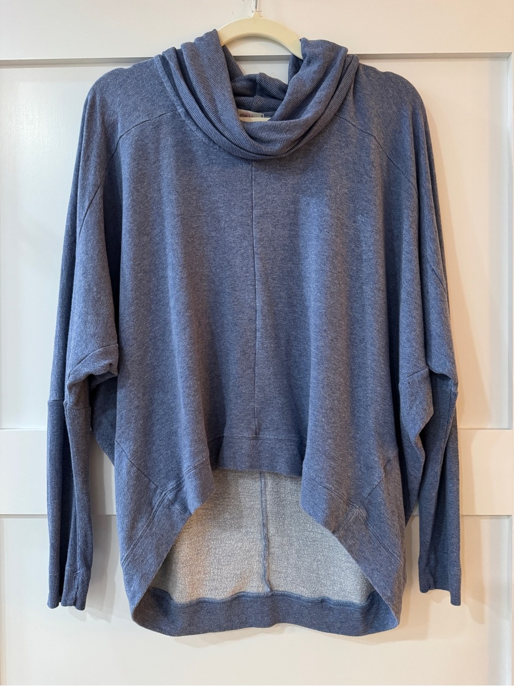 Pink Lotus Blue Cowl Neck Draped Women’s Sweatshirt, Medium